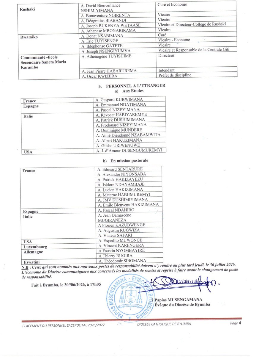 AMAKURU ========= Umwepisikopi wa Diyosezi Gatolika ya Byumba yatangaje ...
