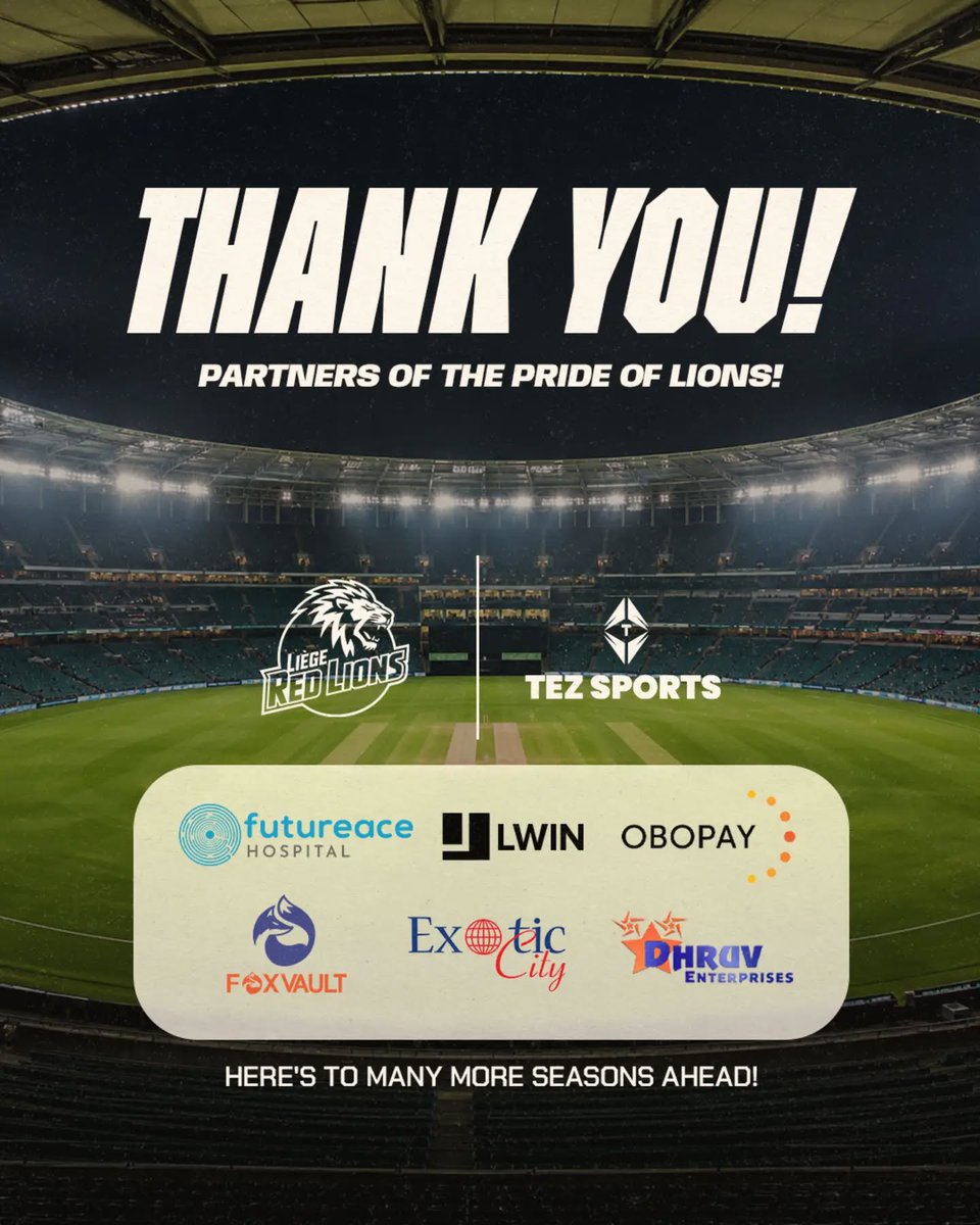 TEZSPORTSGLOBAL's tweet photo. Season One of the EUT20 Belgium Cricket League was made possible by brands and people who chose to back a vision, support a city, and help us create something special for cricket in Belgium.

Thank you!
.
@LiegeRedLions  #PartnersInPride #ThankYouSponsors #Cricket #belgium #EUT20 https://t.co/GNhgYyuPqA