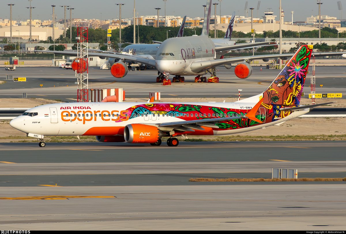 JetPhotos's tweet photo. Air India Express’ flying canvas 737-8 MAX in Doha. https://t.co/0UOtHQApJP © Abdurahman N. https://t.co/WjghVuTSPB