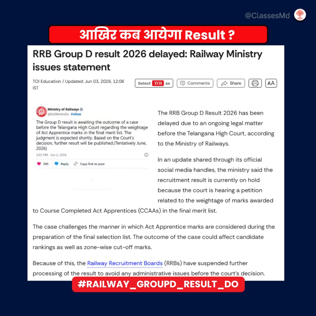 ClassesMd's tweet photo. आखिर कब आयेगा Result ? #RAILWAY_GROUPD_RESULT_DO
@RailMinIndia 
@AshwiniVaishnaw 
@mygovindia https://t.co/J03ZEgm3hG