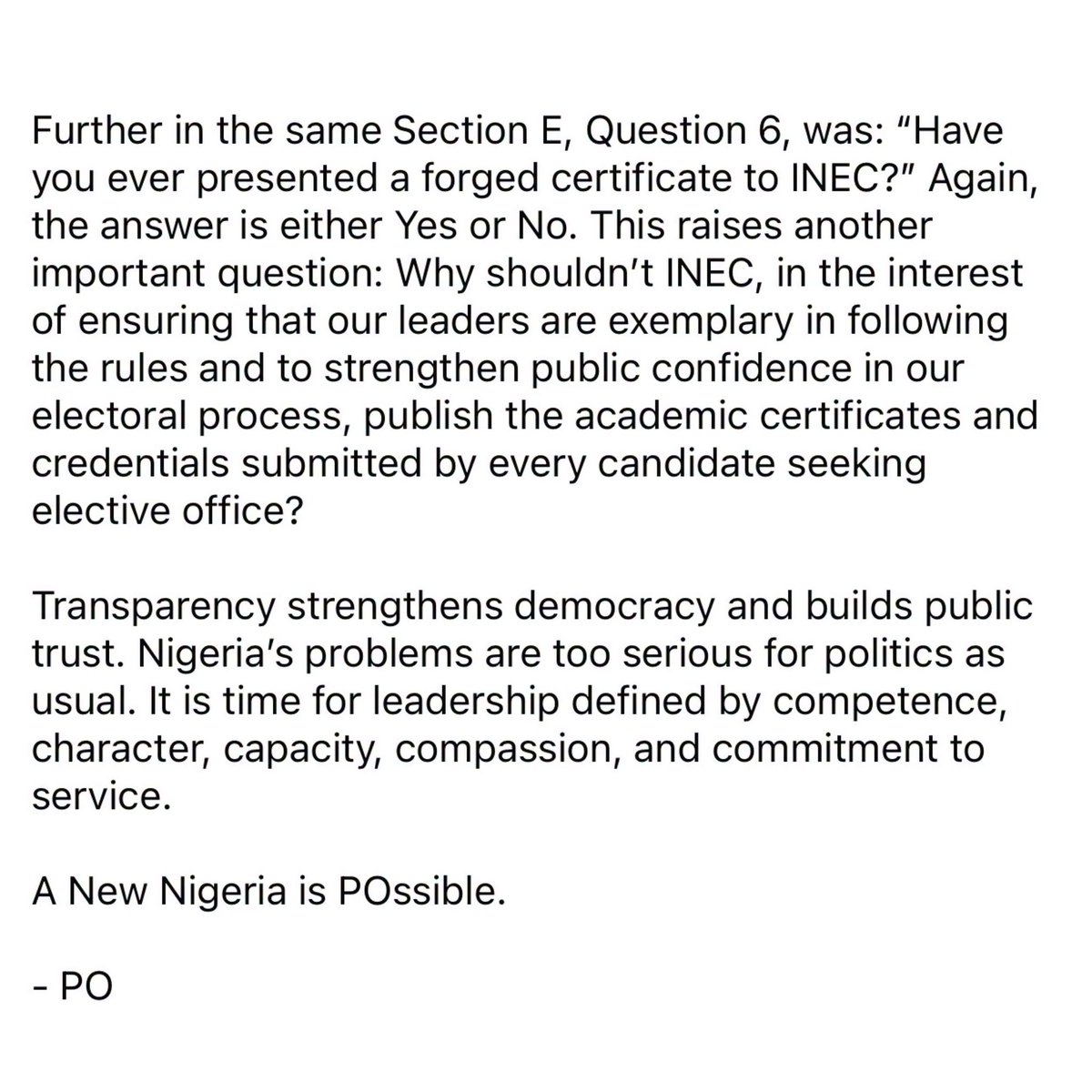 royalblogg's tweet photo. Have you ever been adjudged a lunatic or been declared a person of unsound mind?”

- Peter Obi ponders on this question on the INEC nomination form as he calls on the commission to publish the submitted education credentials of all aspirants https://t.co/bHOup7rJk5