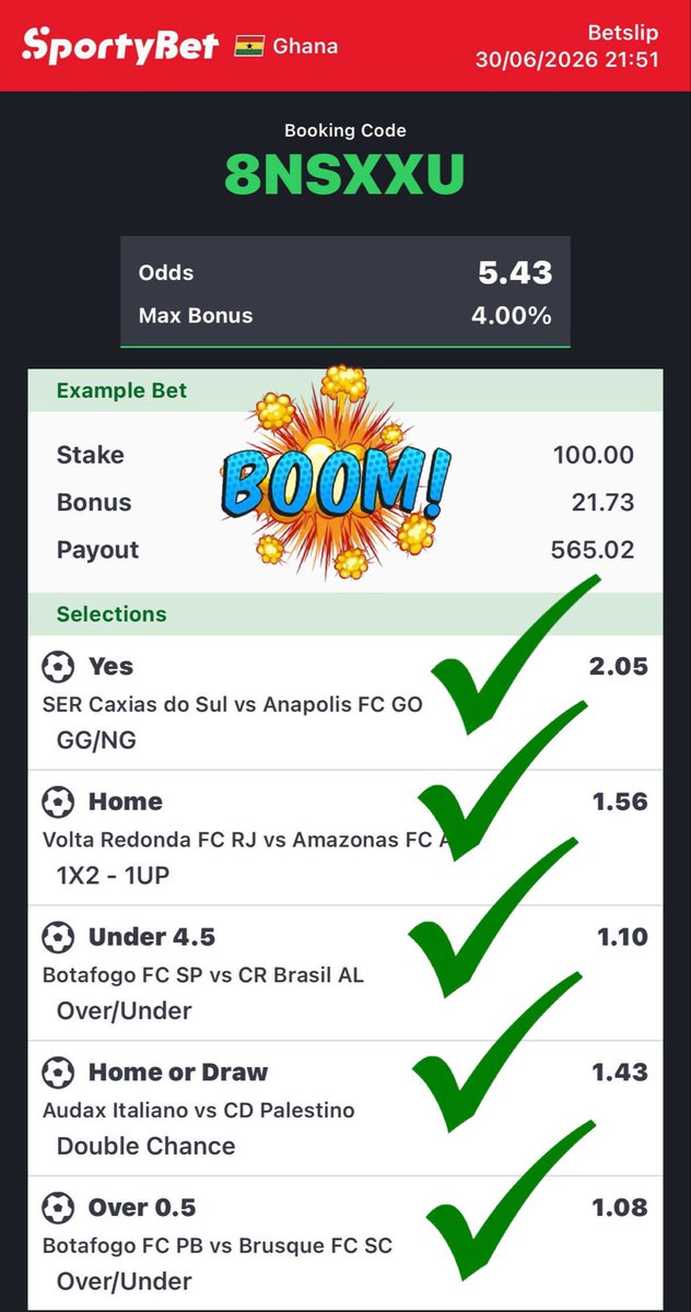 ceobesttips's tweet photo. 5+ ODDS BOOOM 🔥🔥🔥🔥🔥💥💥💥💥💥🎉🎉🎉🎉🎉🏆🏆🏆🏆🏆 

 ODDS 🏆 WON SUCCESSFULLY 

CONGRATULATIONS 🍾🎈🎉🎊 TO EVERYONE 

MORE WINS COMING UP 🍾🏆🎉🎊 https://t.co/XYK1GVPM4K