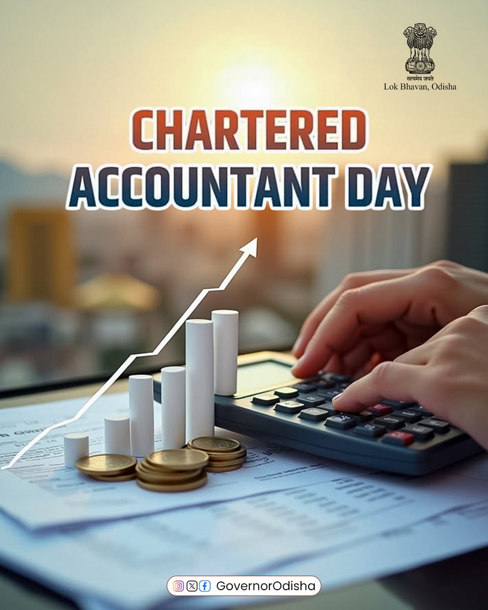 GovernorOdisha's tweet photo. Warm greetings to the Chartered Accountants' fraternity on Chartered Accountants' Day. Your dedication, integrity, and professional excellence play a vital role in strengthening India's financial system, supporting businesses, and driving economic growth. Best wishes for your continued contribution to the vision of a Viksit Bharat.
@theicai