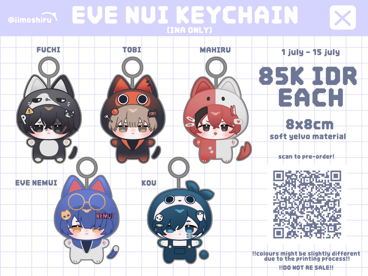 iimoshiru's tweet photo. FANMERCH EVE NUI KEYCHAIN BY SHIMO [INA PRE-ORDER]

PO period : 1 July 2026 - 15 July 2026
Manually shipped by JNT
scan to pre-order or link in bio!!

https://t.co/ISgWYBfxnC https://t.co/xsHW8Gupdk
