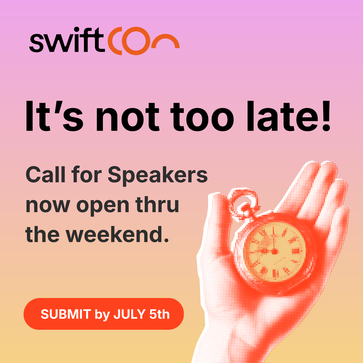 swiftconnextapp's tweet photo. 🍎 Good ideas deserve a little more time.

The swiftCon CfS has been extended through the weekend after many of you asked.

If your Swift or iOS talk is nearly ready, don't let this opportunity pass. 🎤 https://t.co/Wf8DAOiEsZ

#nextapp26 #Swift #iOSDev #SwiftUI #CallForSpeakers https://t.co/9dF8a8RYM7