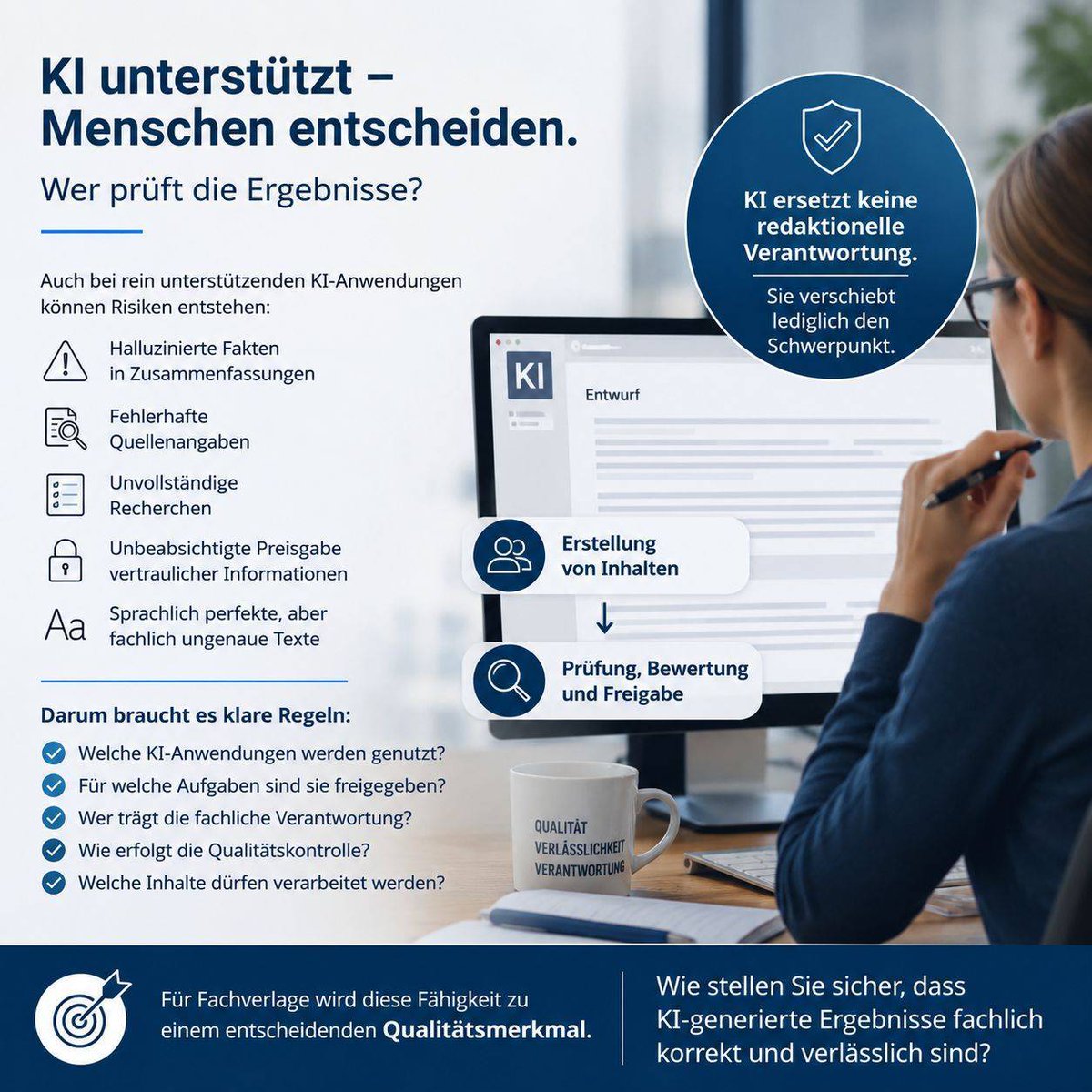 FStreng's tweet photo. „Wir nutzen KI nur unterstützend.“
Wie stellen Sie heute sicher, dass KI-generierte Ergebnisse fachlich korrekt und verlässlich sind?

#Fachverlag #KI #Redaktion {hashtag|#|Qualitätssicherung} #ContentQuality #Compliance #Medien #Digitalisierung . " https://t.co/DOmzQUXF6K