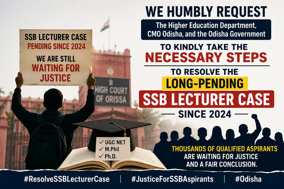 OdishaVoice9's tweet photo. We humbly request the Higher Education Department, CMO Odisha, and the Odisha Government to kindly take the necessary steps to resolve the long-pending SSB Lecturer case, which has remained unresolved since 2024.

Thousands of qualified aspirants are waiting for justice and a fair conclusion.

@PMOIndia
@narendramodi
@CMO_Odisha
@MohanMOdisha
@suryabanshibjp
@DHE_Odisha
@Naveen_Odisha
@bjd_odisha
@BJP4Odisha
@SamalManmohan7
@PrithivirajBJP
@BJP4India
@NitinNabin

#ResolveSSBLecturerCase #JusticeForSSBAspirants #Odisha