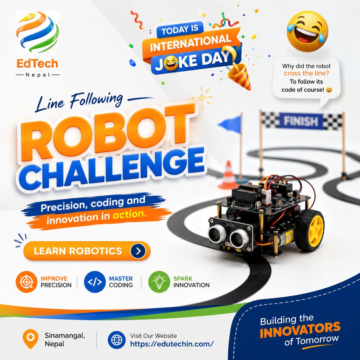 edtechnp's tweet photo. 🚗 Every great innovation starts by following the right path.

📍 Sinamangal, Nepal
🌐 https://t.co/r4WTbuDvuZ

👉 Learn Robotics. Build the Future.

#EdTechNepal #LearnRobotics #LineFollowingRobot #STEMEducation #CodingForKids #FutureInnovators #RoboticsChallenge https://t.co/RXbYGvo6Gw