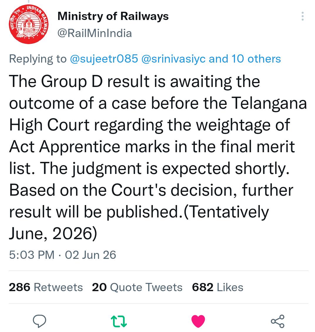 krsonunigam's tweet photo. #RAILWAY_GROUPD_RESULT_DO 
@AshwiniVaishnaw 
@PMOIndia 
@narendramodi @rrb @DRM_RNY @RailMinIndia https://t.co/JaEtnqrlH4