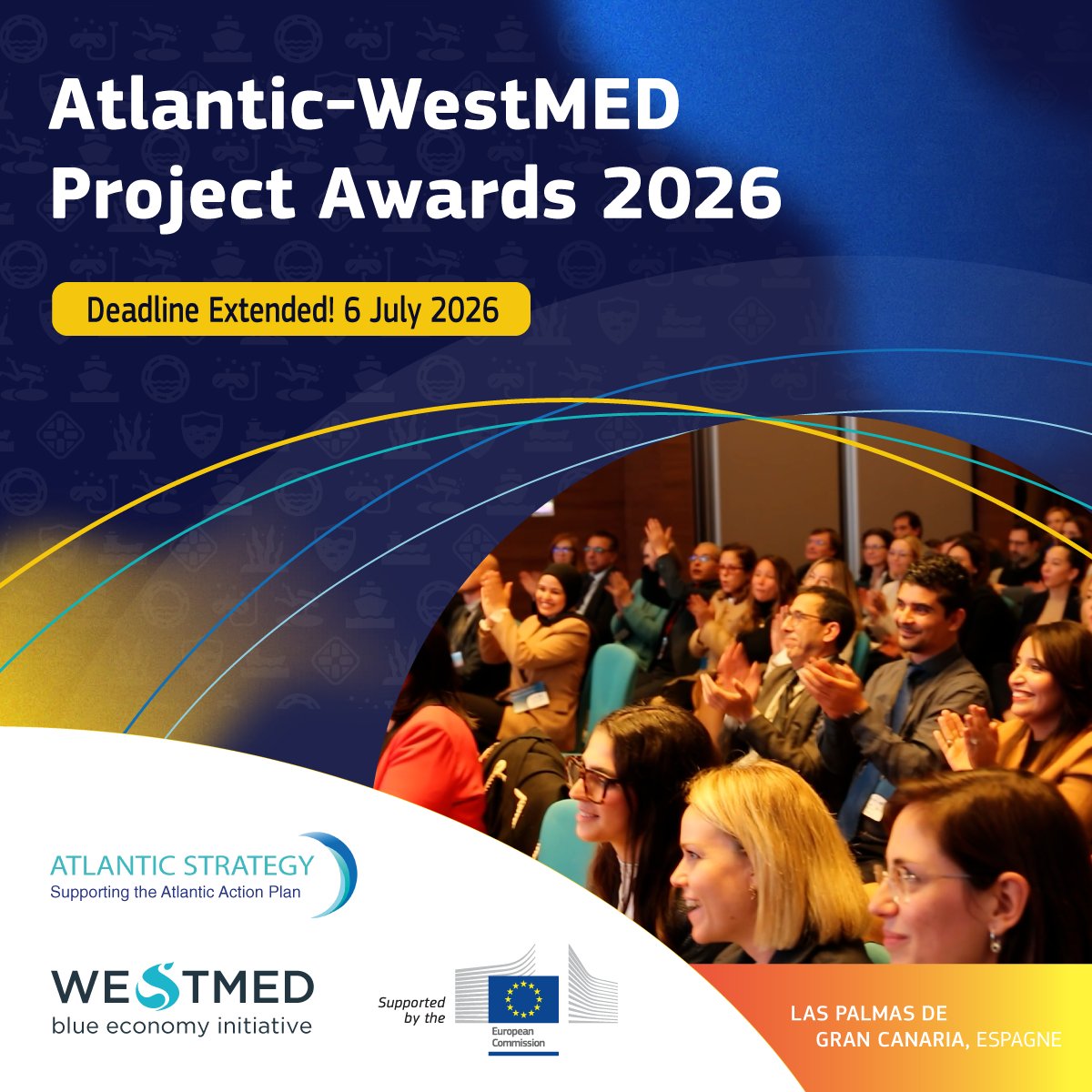WestMedStrat's tweet photo. 🚨 Missed the initial cutoff? You’re in luck! The Atlantic-WestMED Project Awards deadline has been extended. 🕒

Submit your project to gain international recognition, connect with key stakeholders, and inspire future collaboration across maritime communities - plus win FREE travel and accommodation to the conference in Las Palmas de Gran Canaria! ✈️🏝️

Submit your application today!
Details👉https://t.co/UOOBrJVKS7