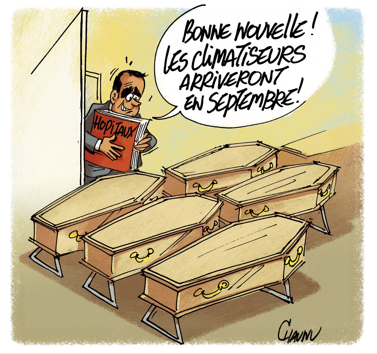 EmmanuelChaunu's tweet photo. ✏️ dessin du jour pour @_lunion la Clim arrive dans les hôpitaux mais c’est un peu trop tard … #actu #canicule #santé https://t.co/J9q6ItAWc1