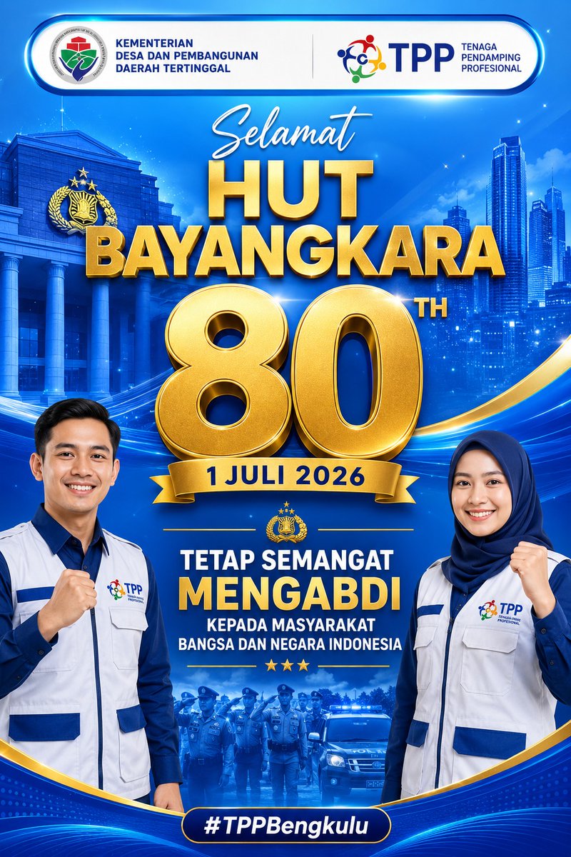 KaurAntoni's tweet photo. Segenap keluarga Besar BPSDM PMDDT Mengucapkan Selamat Memperingati Hari Bhayangkara Ke-80 tahun 2026✨Terimakasih atas dedikasi dan pengabdian Polri dalam pelayanan terbaik kepada masyarakat.
#KementerianDesaPDT
#BPSDMKementerianDesaPDT
#TPPMengucapkanSelamatHariBayangkara https://t.co/4kl5q3xvEc