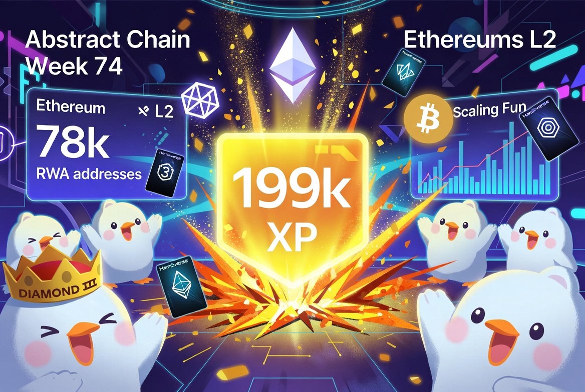 CryptoEarner12's tweet photo. 🎉 Someone just scored 199k XP on Abstract Chain. Yes, really.
💎 Week 74 is delivering:
🏆 Diamond III hits
🎁 Hamiiverse custom card giveaways
📈 78k RWA addresses and growing
💿 The Pudgy Penguins L2 isn't just fun, it's scaling.
#AbstractChain #Web3 #CryptoGaming #Bitcoin