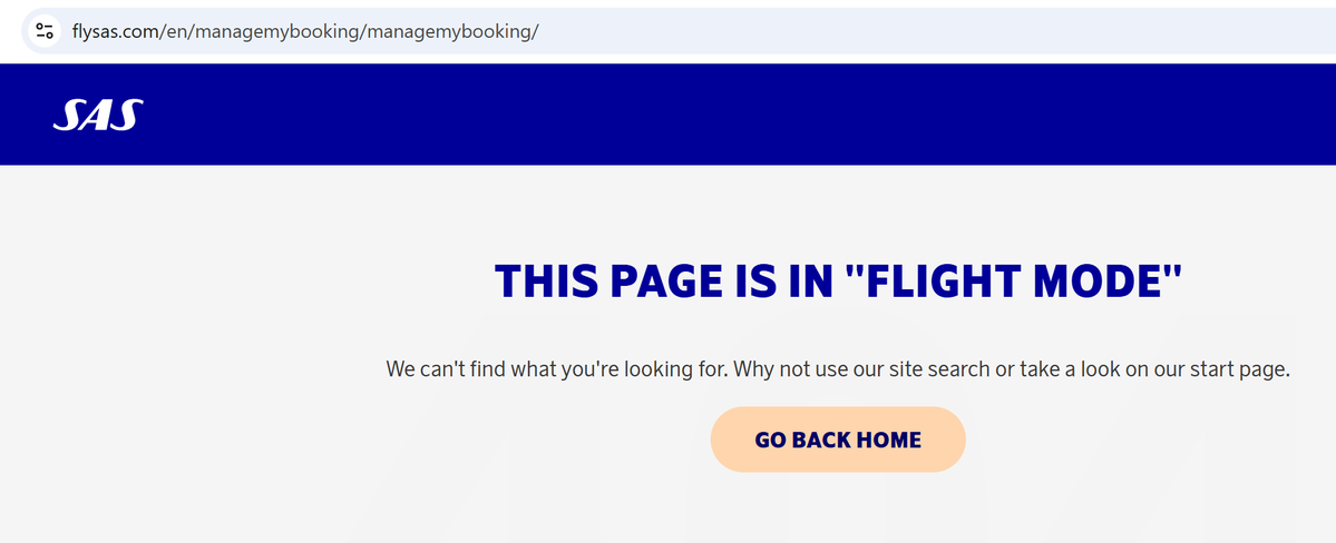 AquaViola's tweet photo. @flysas This is what happens if you go through the chat bot to reschedule my cancelled flight. https://t.co/6BUfF6r2pE