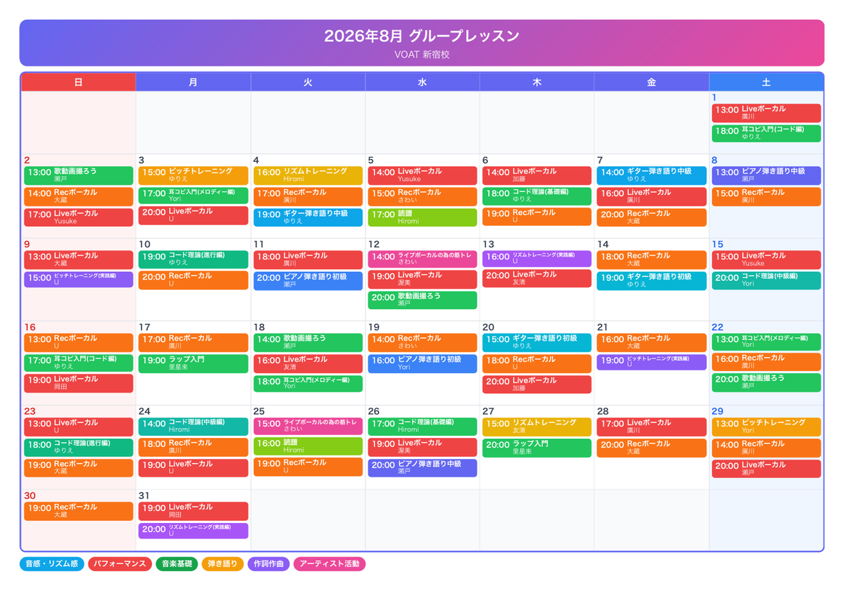 voat_shinjuku's tweet photo. 【#VOAT グループレッスン】
皆さま、お疲れ様です
新宿校7月/8月のグループレッスン情報です👀
早めのご予約をお願いいたします🙇
グループレッスンの詳細は
返信欄をご確認ください★★★ https://t.co/SRvINpgj1B