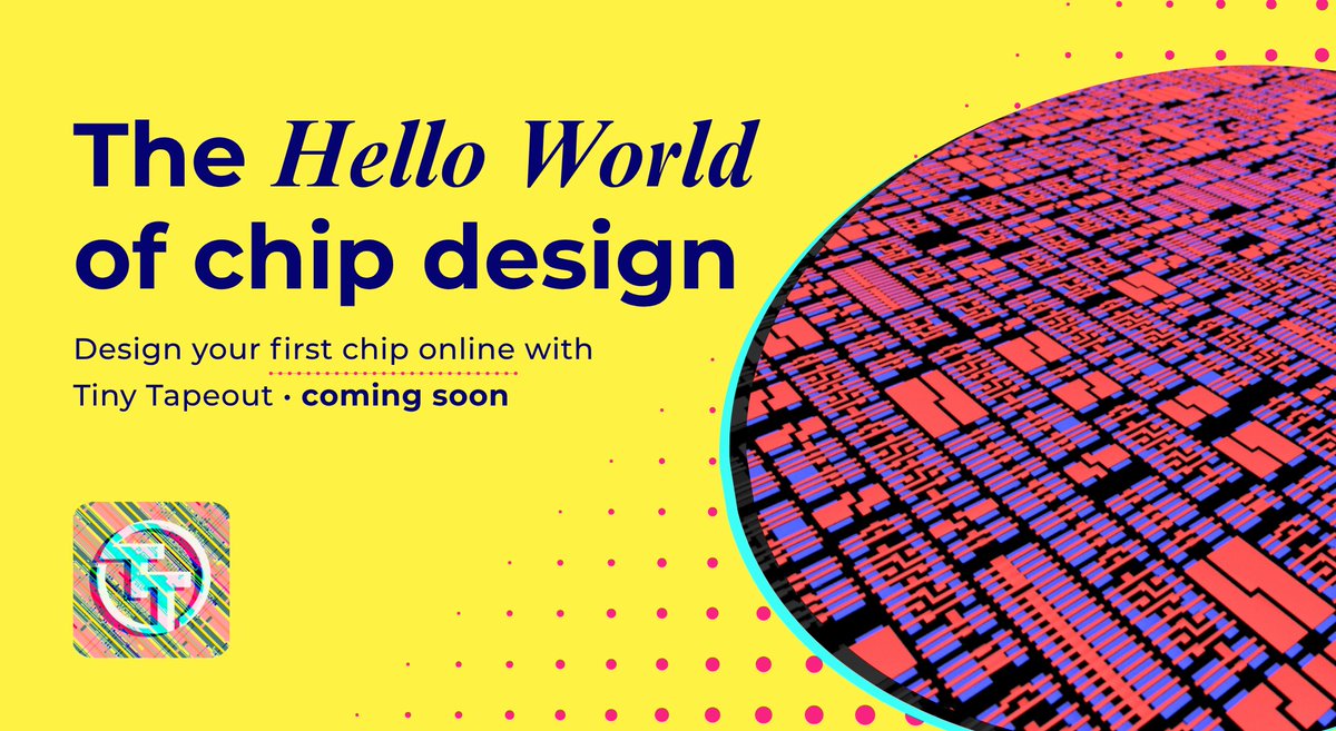 tinytapeout's tweet photo. Something we’ve wanted to do for a long time is finally happening... 

An online Tiny Tapeout workshop across two days, for anyone, anywhere!

Date and details coming soon 👀 https://t.co/IrsPyY54XV