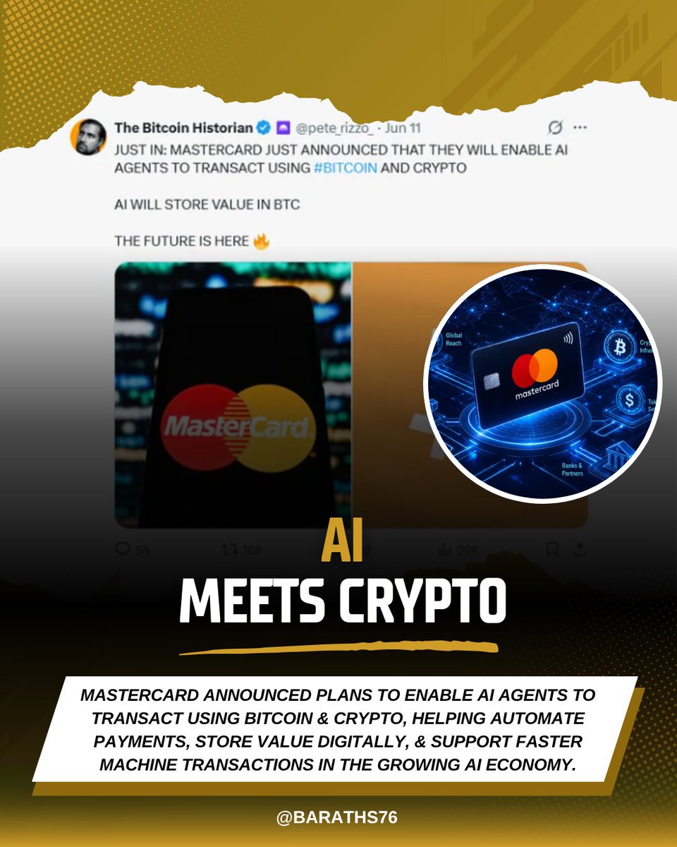 BarathS76's tweet photo. AI is learning to think.
Now imagine it can also pay.

If AI agents start using Bitcoin and crypto for transactions, machines could handle payments instantly without waiting for human approval.

This isn't just about crypto - it's about how the future digital economy might operate.