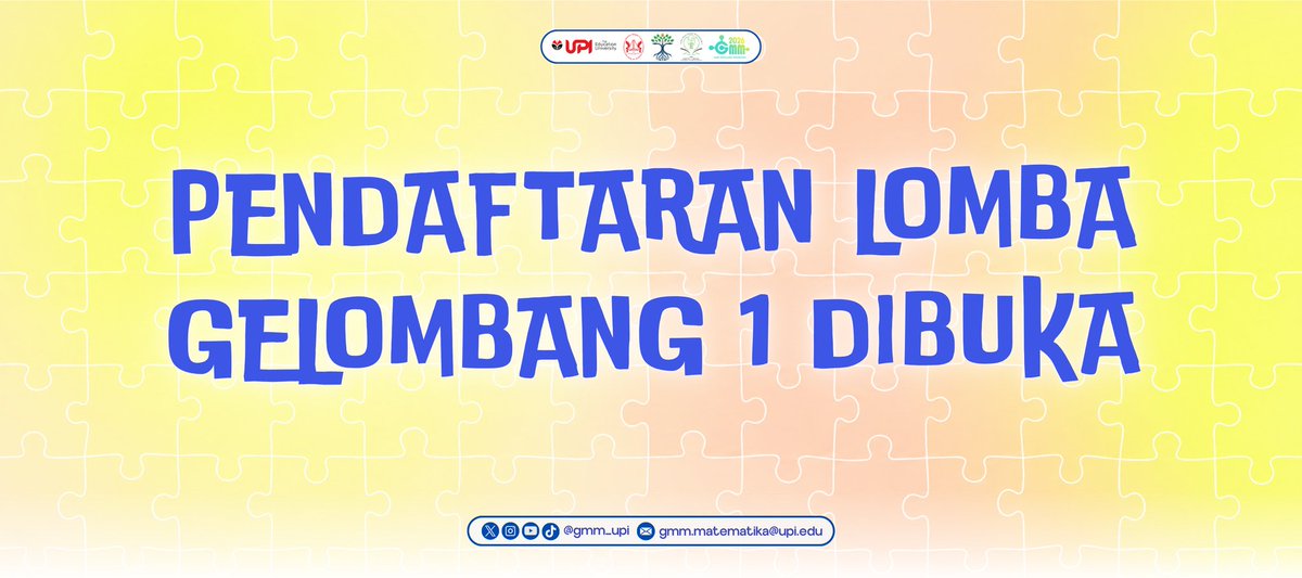 GMM_UPI's tweet photo. Halo Sobat GMM👋🏻

Pembukaan pendaftaran Gelombang 1 GMM 2026 resmi dibuka! Yuk jangan lupa buat ikut berpartisipasi di kegiatan GMM 2026 🥳🎉

PENDAFTARAN GELOMBANG 1
📅 1–31 Juli 2026

📌 LINK PENDAFTARAN
https://t.co/adDn7kh6UF

#GMM2026
#GemaMahasiswaMatematika2026
#BEMHIU2026 https://t.co/uBkq8gnNzs