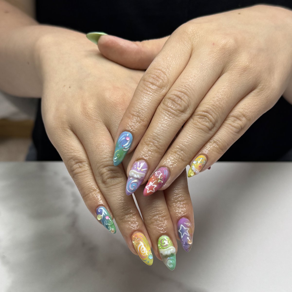 aonymph's tweet photo. my decora nails for anime expo! done on myself :) https://t.co/pZUkfU8o2m