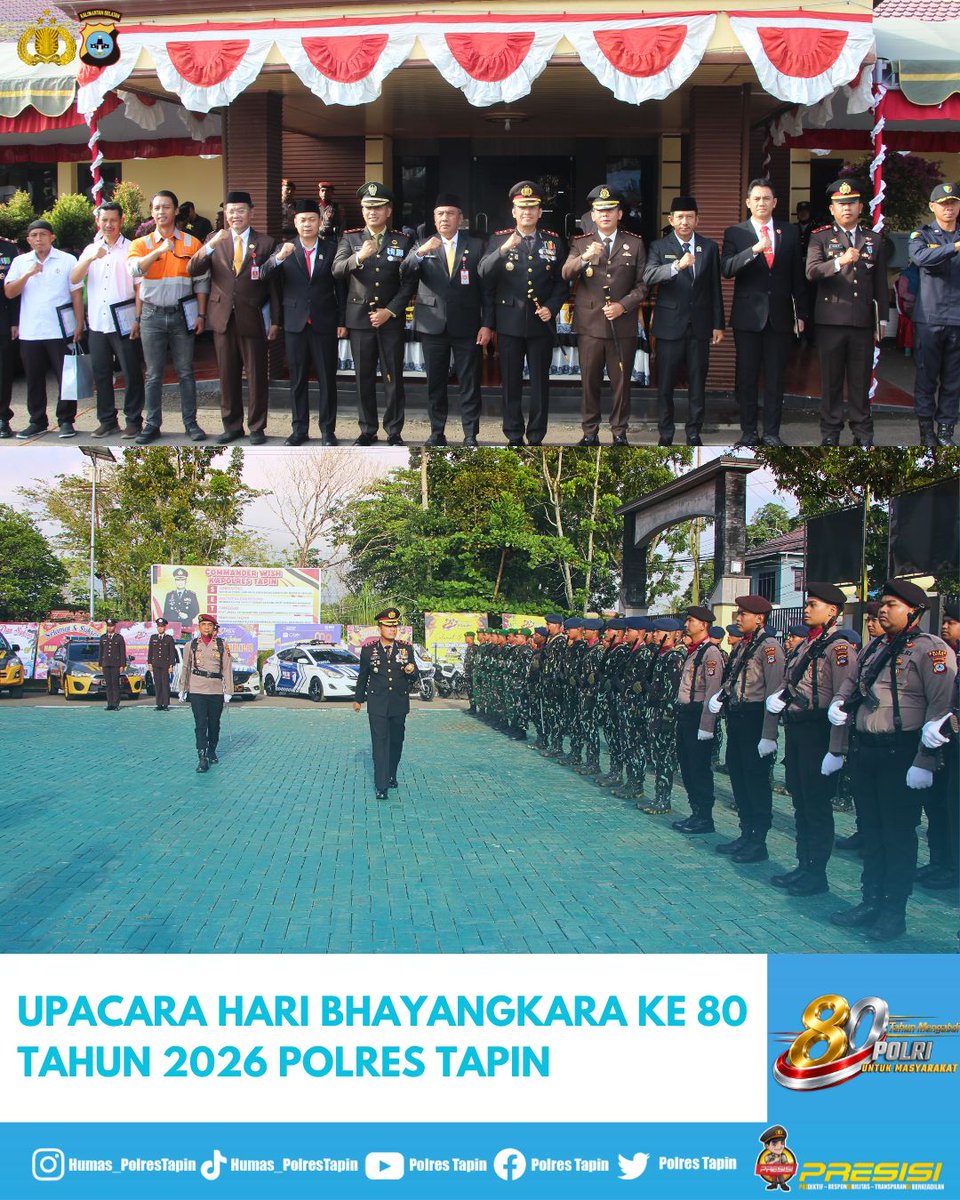 polrestapin_'s tweet photo. Polres Tapin menggelar Upacara Peringatan Hari Bhayangkara ke-80 Tahun 2026 yang dipimpin langsung oleh Kapolres Tapin AKBP Weldi Rozika, S.H., S.I.K., M.I.K., https://t.co/EW7VFdvKXJ