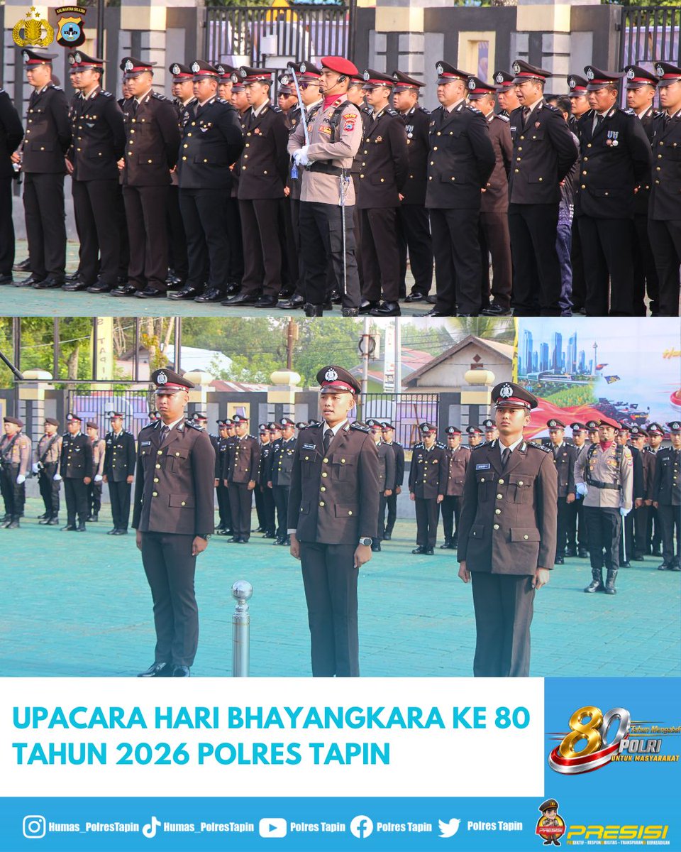 polrestapin_'s tweet photo. Polres Tapin menggelar Upacara Peringatan Hari Bhayangkara ke-80 Tahun 2026 yang dipimpin langsung oleh Kapolres Tapin AKBP Weldi Rozika, S.H., S.I.K., M.I.K., https://t.co/EW7VFdvKXJ