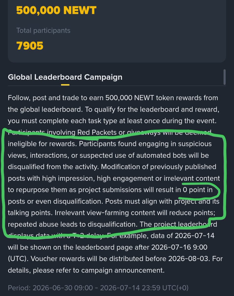 Next_GemHunter's tweet photo. Good to see @binance SQUARE taking honest CreatorPad feedback seriously.

The new campaign rules look like a positive step, especially the 0-point/disqualification warning for modifying previously published posts to repurpose them as project submissions.

If enforced properly, this can reduce manipulation from the roots and protect creators who follow the rules from the start.

Now the real test is scoring transparency and consistent review.

Special thanks to @RamadoneA
for forwarding these issues to the Binance Square team 💛

#Creatorpad @BinanceAngels @hamybinance @sunshinebinance