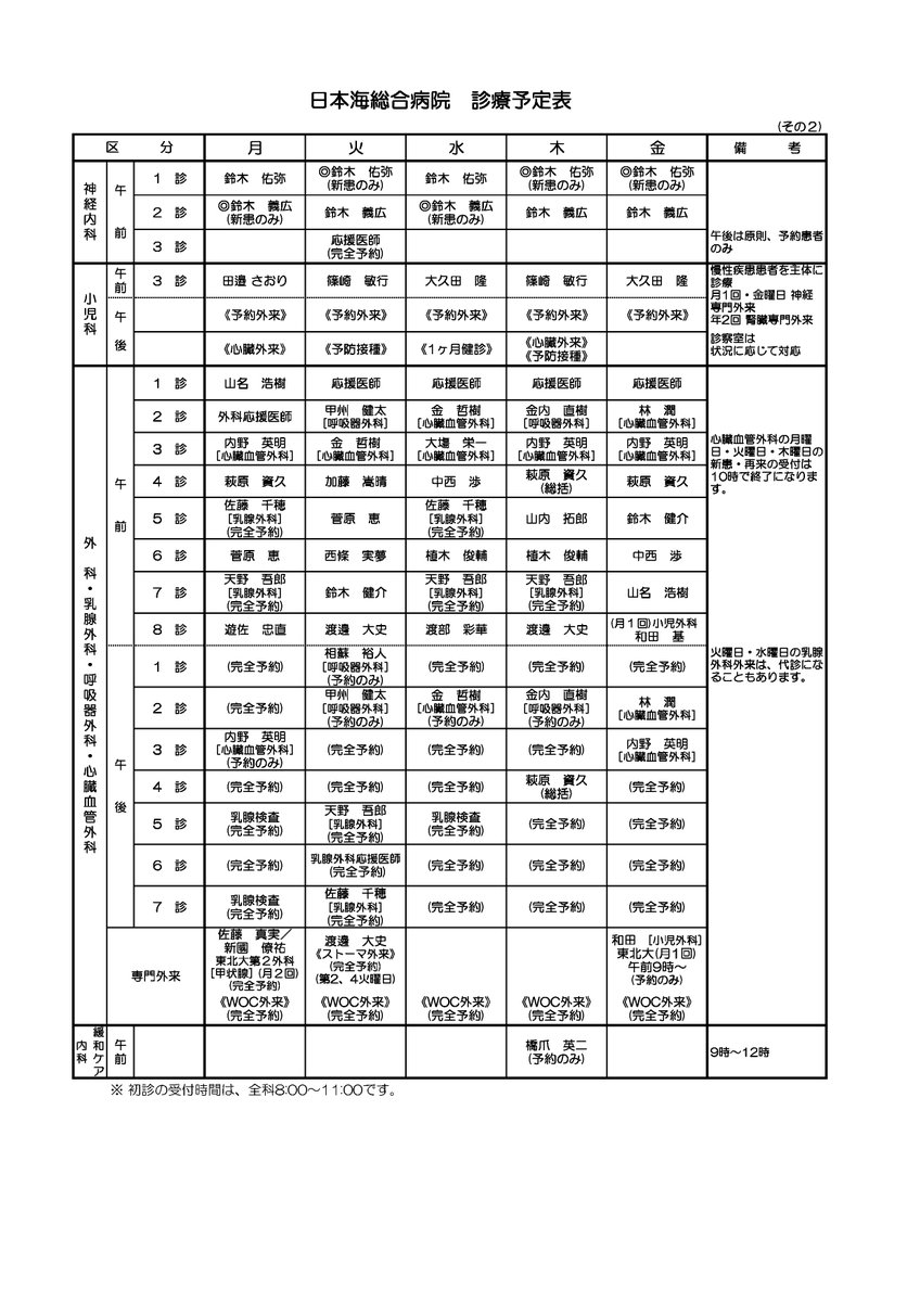 nihonkai_hosp's tweet photo. 7月からの診療予定表です。診察の際にご利用ください🎋
下記URLからもご覧いただけます。
https://t.co/R5LjO4gKNd https://t.co/lTzHJLFZlK