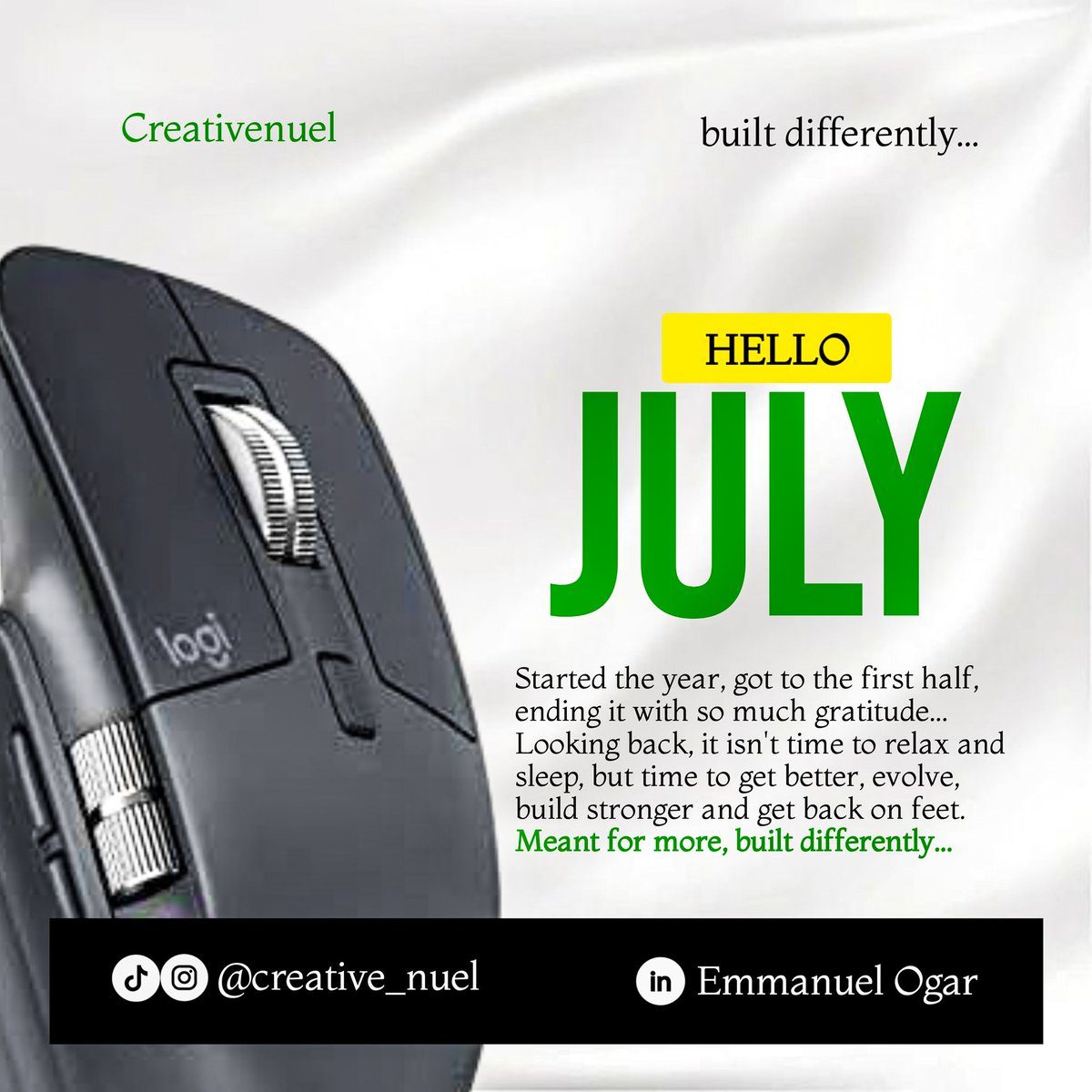 creativenuel_DL's tweet photo. July is here already. Went through the first half with lots of unanswered questions, unfinished conversations... it isn't a breakpoint, it is a checkpoint

Picking up from where we stopped. Now is the time to learn, relearn, build, evolve and get better everyday.

Happy new month https://t.co/KadMVhfzAn