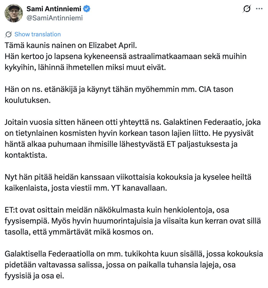HarriVirtala1's tweet photo. @SamiAntinniemi Olisiko antaa pientä vihjettä siitä, mistä olette saaneet selville, että kuun sisällä on ET-tukikohta ja kokoussali? Tämäkin on aivan mieletön löytö. Näkyykö se esimerkiksi kaukoputkella? Millaista uraa uurtavaa tutkimusta ja salapoliisityötä tämän selvittäminen on vaatinut? https://t.co/sgKQ3Q8aSd
