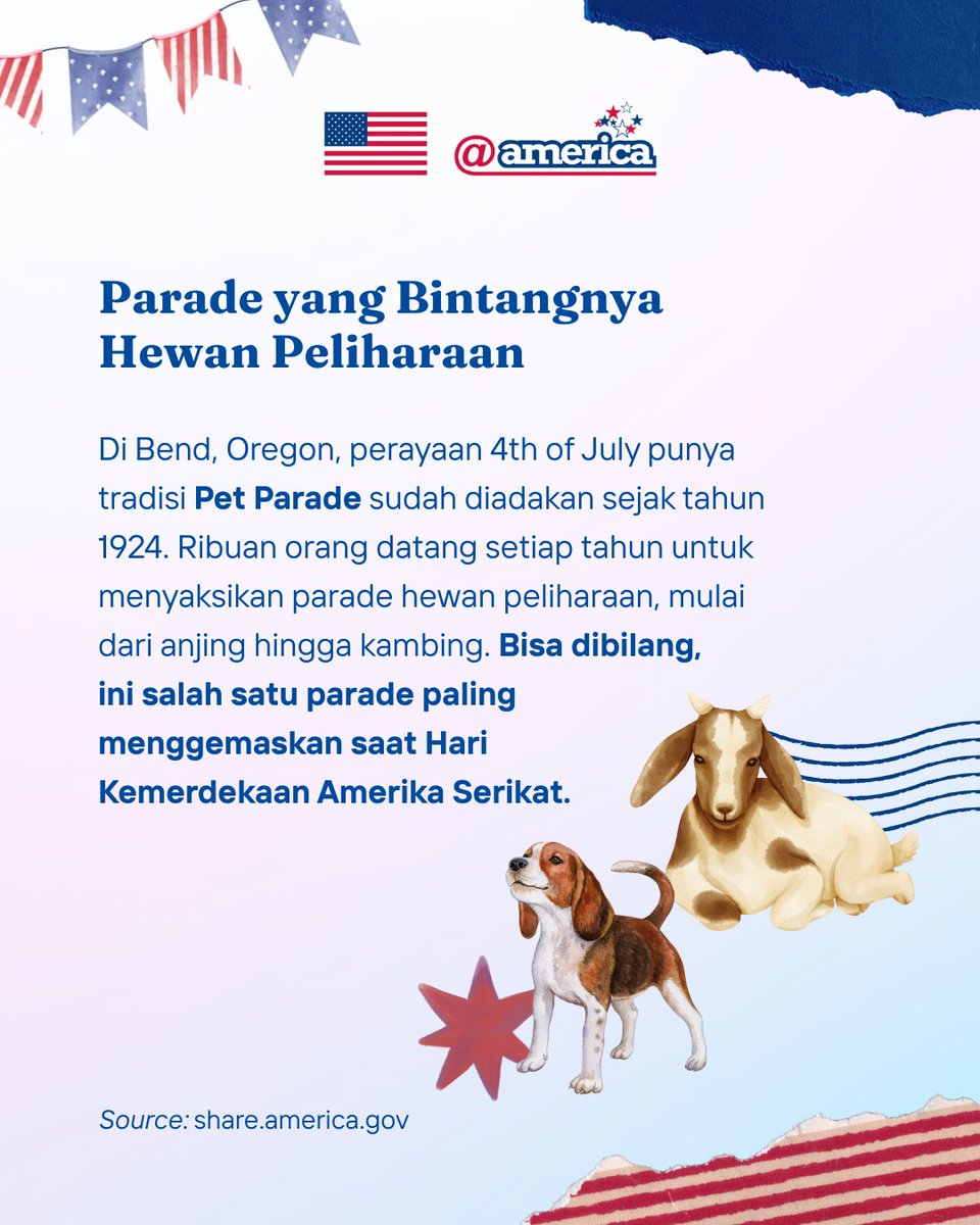 atamerica's tweet photo. Hari Kemerdekaan Amerika Serikat atau 4th of July bukan hanya tentang pertunjukan kembang api 🇺🇸✨

Di berbagai kota di Amerika, perayaan ini juga diwarnai oleh beragam tradisi unik yang telah berlangsung selama puluhan bahkan ratusan tahun.

#Atampedia #FourthofJuly https://t.co/8zGDRbLhv8