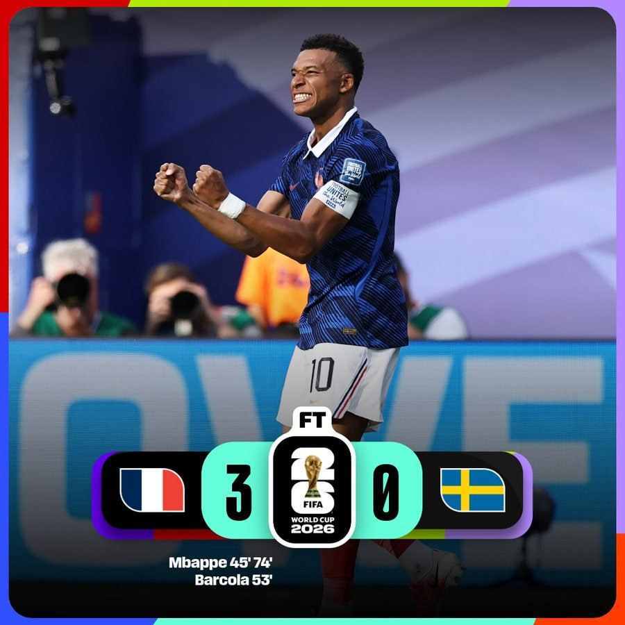 FCLiveGame's tweet photo. Mbappe is now on 6 goals after yet another brace in a 3 - 0 win over Sweden.
That makes him joint top scorer with Messi in the tournament so far. https://t.co/5FZIb6SP0P