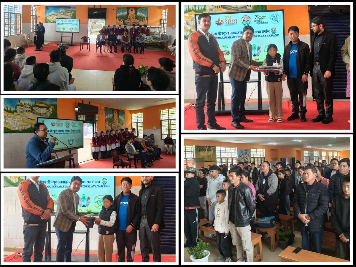 pmshrijnvtawang's tweet photo. PM SHRI School JNV Tawang welcomed newly admitted Class VI students. Under #EkPedMaaKeNaam, each brought a sapling, spreading the message "Save Nature, Save Environment. JNV—"A Home Away from Home." #JNVTawang #PMSHRI #SaveNature  @NVS_HQ  @EduMinOfIndia  @nvsroshl @diprotawang https://t.co/KhZPf17V2g