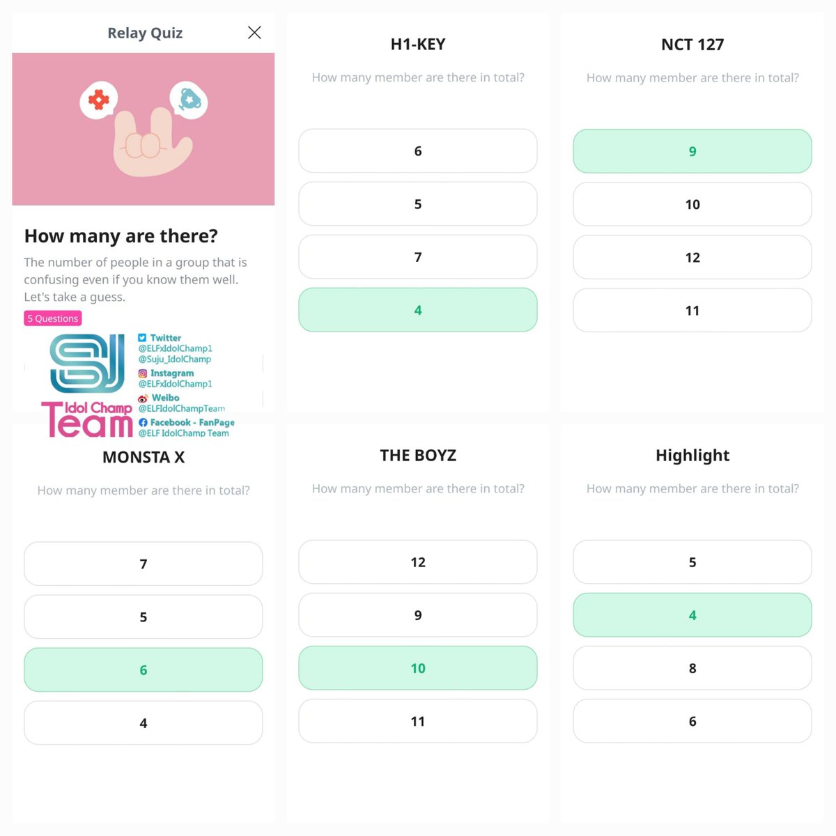 ELFxIdolChamp's tweet photo. 🗓 Today's mission: Accomplish the mission and get the CHAMSIM ✅️

🎯 RELAY QUIZ
Score 100 points for 5 days straight,earn an extra ❤️ hearts 50.

Day 3: How many are there?
ℹ️ ELF, the questions are random.

@SJofficial #SUPERJUNIOR #슈퍼주니어 https://t.co/DhY9oewVHd