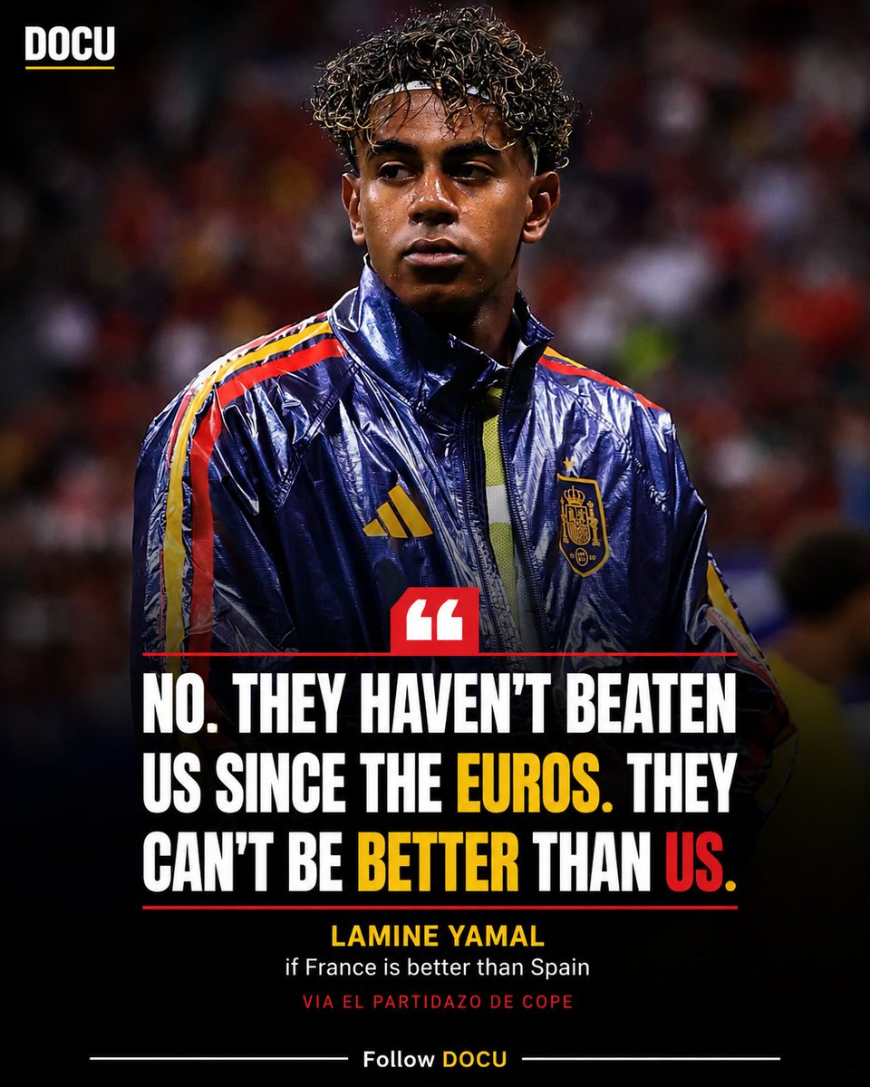 Pragz_04's tweet photo. 🇪🇸⚽ Lamine Yamal made headlines after his pre-match comments.
The Spanish winger said, "They haven't beaten us since the Euros. They can't be better than us." His statement quickly went viral across social media before kickoff. 💬 Do you agree with Lamine Yamal's statement? https://t.co/vaQYX6fIIC