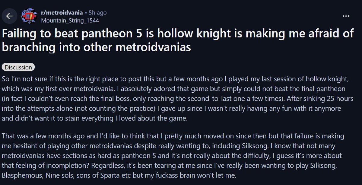 SquidShock's tweet photo. lol.... I really wouldn't worry. P5 in hollow knight is literally one of the most difficult challenges in any game PERIOD. https://t.co/N99FV4KXz1
