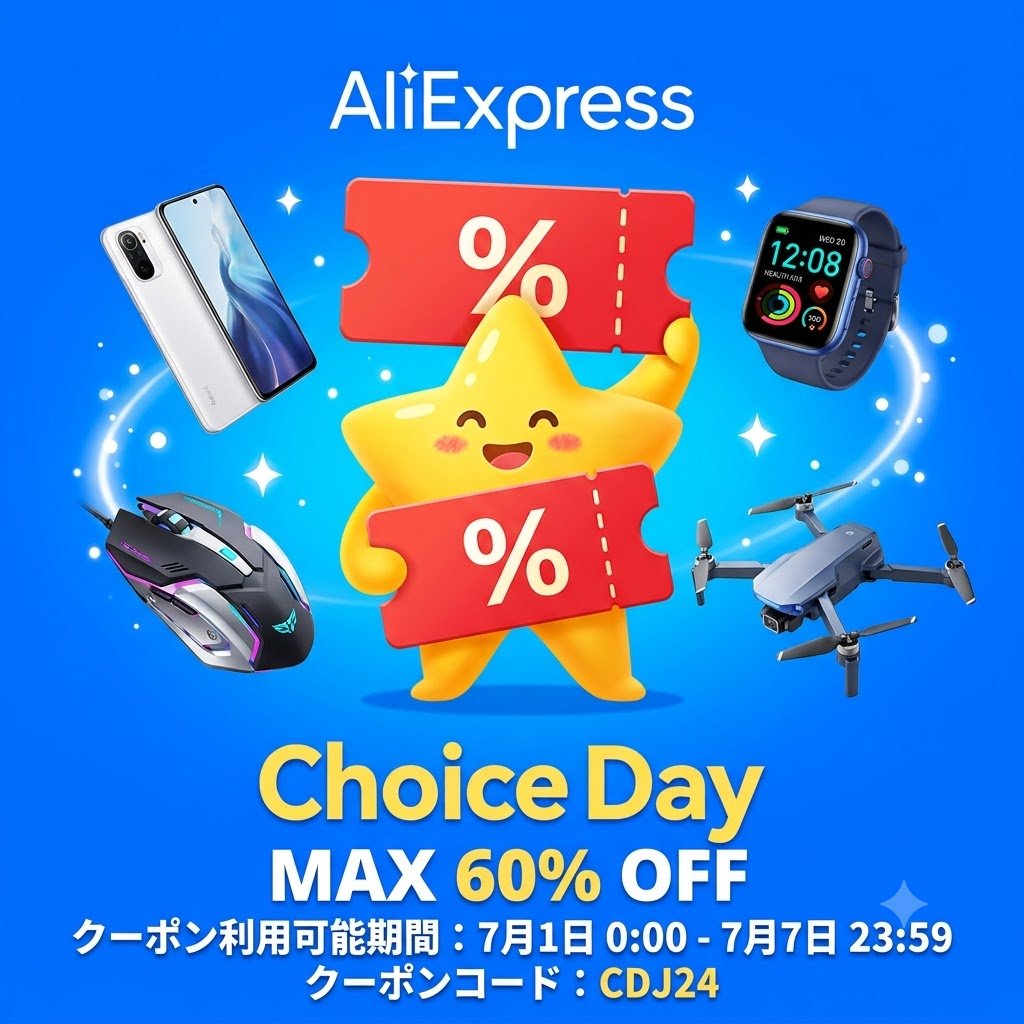 STEPUPHAL's tweet photo. PR)
【AliExpress Choice Day】開催中🔥 7/1 0:00〜7/7 23:59まで最大60%OFF! ガジェット好き必見のセールです✨
📱スマホ・タブレット
🎮ゲーミングデバイス
⌚️スマートウォッチ
💻PC周辺機器・カメラ
クーポン配布中!
✅会場はこちら👉 https://t.co/ZOhRd2g1Si
#アリエク #セール
#ChoiceDay https://t.co/eCTAvkUoeQ