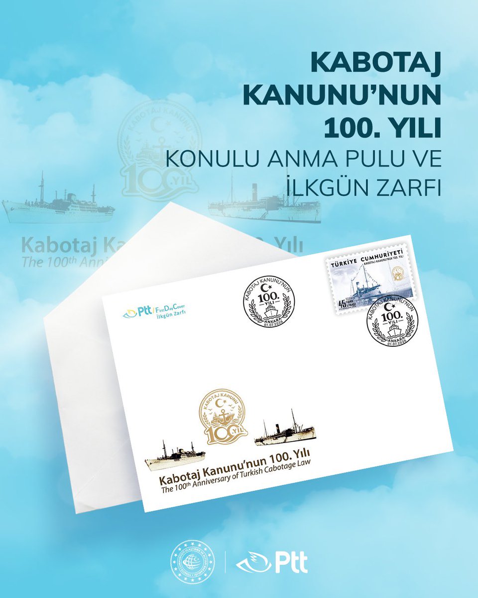 PTTKurumsal's tweet photo. Denizlerimiz üzerindeki egemenlik hakkımızın simgelerinden biri olan Kabotaj Kanunu'nun 100. yılı, filatelinin özel dünyasında hayat buluyor.

Şirketimiz tarafından hazırlanan “Kabotaj Kanunu'nun 100. Yılı” konulu anma pulu ile söz konusu pula ait ilkgün zarfı tedavüle sunuldu.

Söz konusu filatelik ürünleri, iş yerlerimizden ve Şirketimize ait https://t.co/xFiRovsfq8  internet adresi üzerinden temin edebilirsiniz.