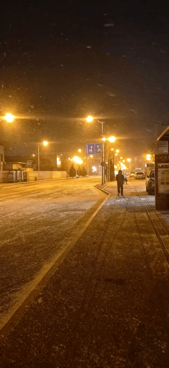 AyanaMariama's tweet photo. The first snow of winter is here! Soft white flakes falling quietly, turning the city into a cozy fairy tale https://t.co/YF0Q1t8yIY
