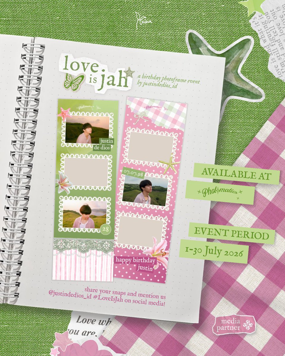 justindedios_id's tweet photo. ⋆.˚𓇼 #LoveIsJah 𓇼˚.⋆ 
Photobooth Event by @justindedios_id

Celebrate justin's birthday by taking your snaps at: 
📍 @photomaticsid branches (listed)  
 📅1-30 July, 2026

Share your memories with us! °❀.*

@justintdedios #justin #SB19_JUSTIN https://t.co/zDOImtVrUo