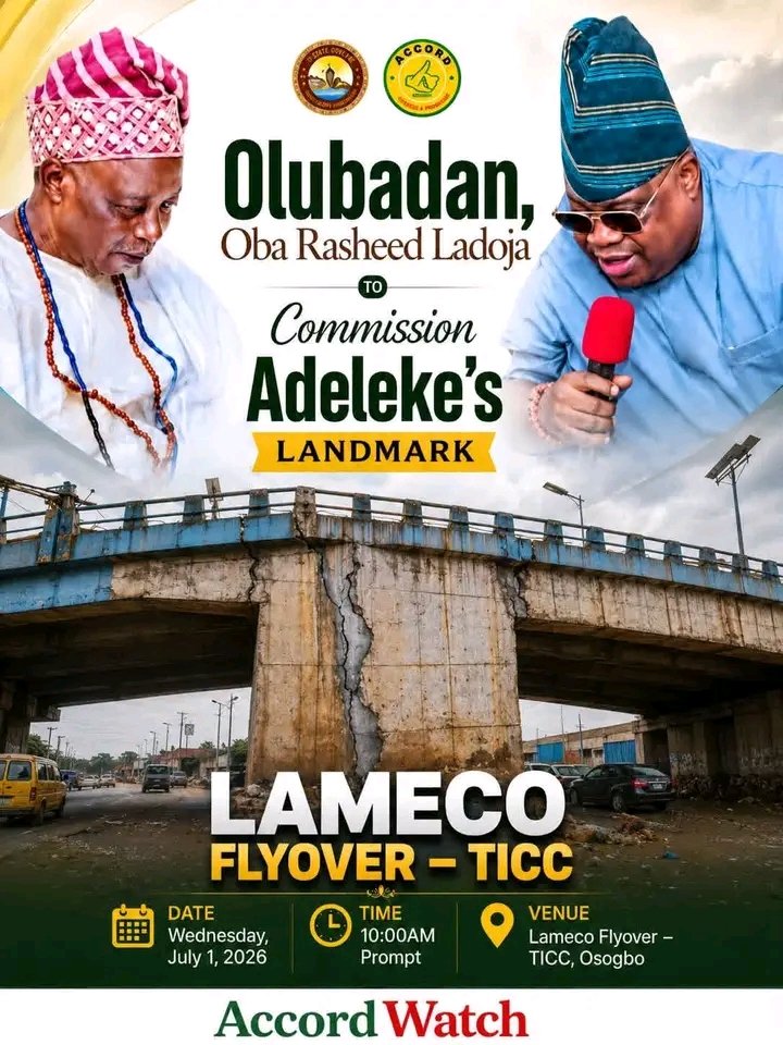 Sambest0706447's tweet photo. *Osun APC Welcomes Olubadan Ladoja to Osun for "S'agbe L'oju Yoyo Flyover" Commissioning*

 >Implores Monarch To Be Wary of Adeleke's Govt's Attempt To Use His Good Name To Validate Substandard Flyover Projects<

The Osun APC Governorship Campaign Council has welcomed the Olubadan of Ibadanland, His Imperial Majesty, Rasheed Adewolu Ladoja, to Osogbo for the unveiling of what it described as "S'agbe L'oju Yoyo Flyovers," a chain of substandard road projects lined for commissioning, urging the monarch to exercise caution over attempt by the Osun State Government to use his revered name, integrity and professional reputation as a seasoned Engineer to lend credibility to poorly executed flyover projects scheduled for official opening today.

In a statement signed by the Head of the Media and Publicity Committee of the Council, Engr Oluremi Omowaiye, the Council noted that Oba Ladoja is expected to attend the commissioning of the LAMECO and Okefia flyovers, projects awarded to Kimzee Global Investment( RC 1351513 )and A'scorj Nigeria Limited (RC 1160780) respectively, two companies with no known history or expertise in road and bridge construction

Kimzee Global Investment is known primarily for providing skills acquisition and arts and craft training to youths and women while A'scorj Limited was registered as an estate agency.

The Council recalled that throughout the construction of the LAMECO and Okefia flyovers, several professional engineers raised serious complaints over what they described as obvious technical and structural deficiencies in the execution of the projects.

According to the Council, those concerns were allegedly ignored by the contractors and the supervising authorities even after visual monitoring and non-destructive testing (NDT) was carried out to assess some structural defects 

It specifically alleged that the Okefia flyover exhibited signs of caving in during construction before the affected portions were plastered with cement, a development which, according to the Council, heightened public concerns about the structural integrity of the project.

The Council stated that its decision to alert the Olubadan was informed solely by the immense respect the Osun APC has for the highly revered traditional ruler and his distinguished professional career.

It said it would be unfortunate if the outgoing administration in Osun State were to exploit the monarch's presence to give legitimacy to projects that continue to attract technical concerns and public scrutiny.

"The Olubadan is a highly respected monarch and an accomplished professional whose reputation has been built over decades. We consider it necessary to place these concerns before Kabiyesi so that his good name will not be used to validate projects that many professionals believe fall short of acceptable global engineering standards," the statement said.

The Council also noted that, "The two projects were self-serving: they came about because some people wanted to line their pockets with people's money. The flyovers were needless considering the light volume of traffic on the two roads. The government did not conduct traffic counts before embarking on such white elephant projects that came at a highly inflated cost to government. Also, we have it on good authority that some required structural and materials tests for the project were not even conducted, as it is the standard."

The Council further accused the administration of Governor Ademola Adeleke of establishing what it described as a disturbing pattern of awarding multi-billion naira public infrastructure contracts to companies whose core businesses have no relationship with the projects assigned to them.

It pointed out that the administration awarded the ₦100 billion Ede Airport project to an interior decoration company  SHOWIE-TEE GLOBAL SERVICES LTD (RC-1865472).

It added that other multi billion naira road projects were awarded to fertilizer distribution company,