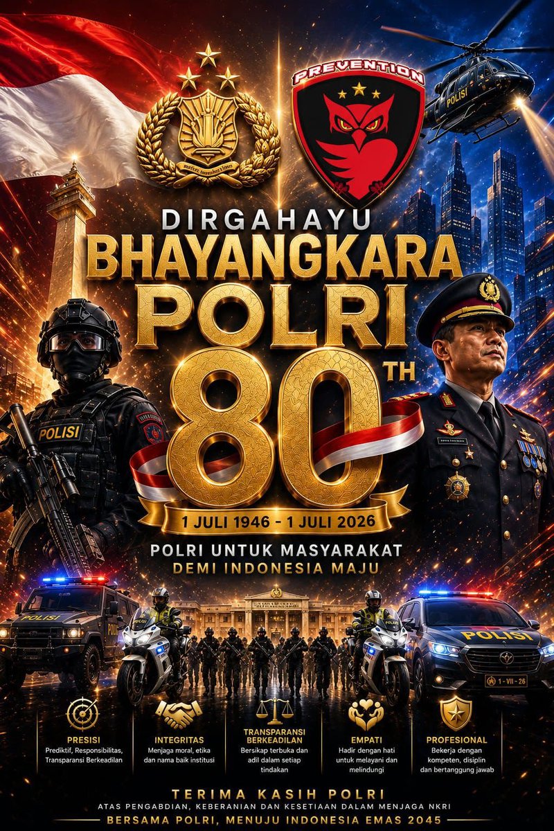 Justice_sparta's tweet photo. Selamat HUT Bhayangkara ke-80, semoga Polri makin Profesional, Presisi &amp; Melayani utk Masyarakat 🇲🇨🇲🇨 https://t.co/2ZKNQkz4JT