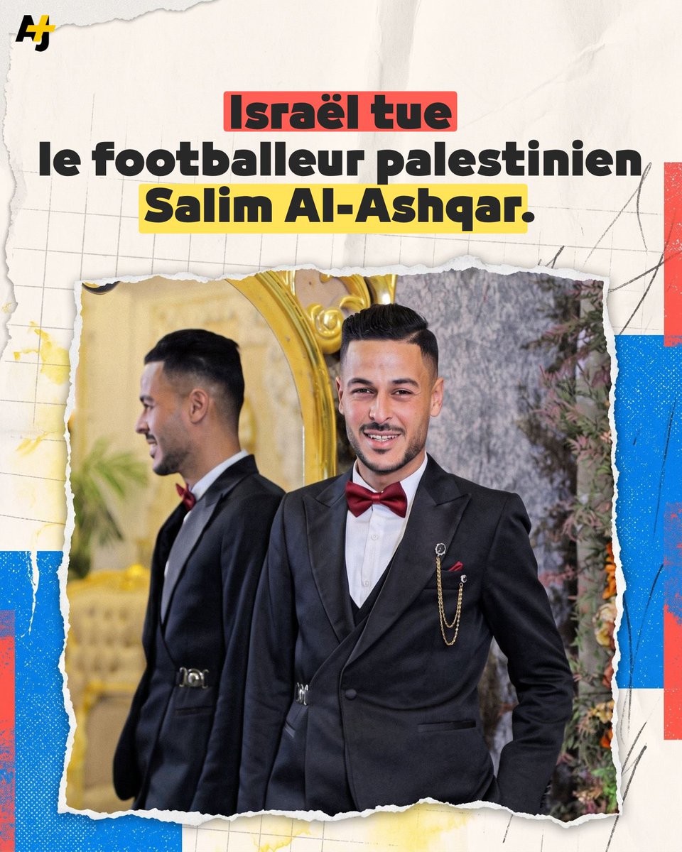 ajplusfrancais's tweet photo. Alors que la Coupe du Monde 2026 se poursuit, le football palestinien est une nouvelle fois endeuillé. Le gardien Salim Al-Ashqar, 32 ans, a été tué le 29 juin par des tirs de l’armée israélienne dans le sud de la bande de Gaza. Marié depuis seulement 5 mois, il s’apprêtait à devenir père de son premier enfant. Il était aussi le seul garçon de sa fratrie, composée de 7 filles.

Au cours de sa carrière, Salim Al-Ashqar a porté les couleurs du Khadamat Khan Younes, ainsi que des clubs d’Al-Aqsa et d’Al-Masdar. Sa mort porte à 1009 le nombre de sportifs palestiniens tués par l’armée israélienne à Gaza depuis octobre 2023, dont 567 membres de la communauté du football, selon les autorités sportives palestiniennes.