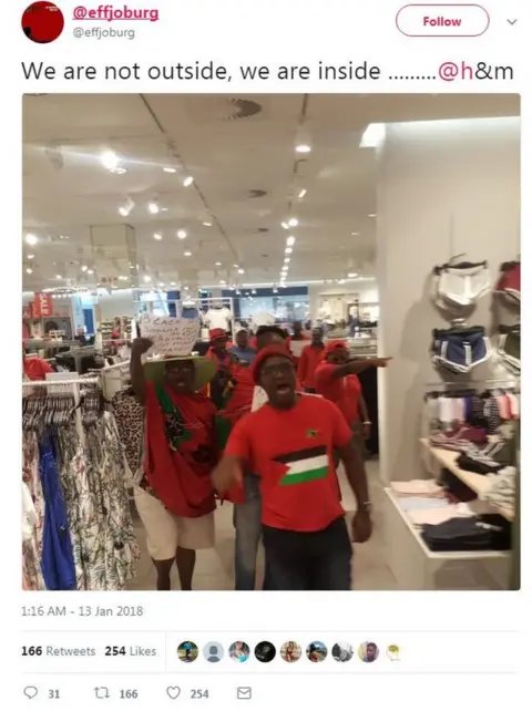 Patriot_S_A's tweet photo. This was a peaceful march  against H&amp;M by EFF members https://t.co/d6P5VVV4p5