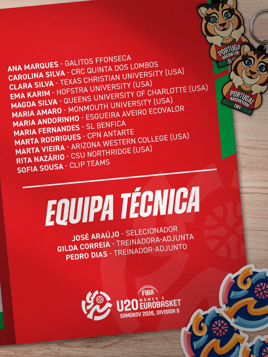 fpbasquetebol's tweet photo. As primeiras #GigantesDePortugal a competir na Europa este verão ✨ eis a 𝙘𝙤𝙣𝙫𝙤𝙘𝙖𝙩𝙤́𝙧𝙞𝙖 da 𝗦𝗲𝗹𝗲𝗰̧𝗮̃𝗼 𝗡𝗮𝗰𝗶𝗼𝗻𝗮𝗹 𝗦𝘂𝗯𝟮𝟬 𝗙𝗲𝗺𝗶𝗻𝗶𝗻𝗮 para o Europeu 🇵🇹

📆 4 a 12 de julho 
📍 Samokov, Bulgária 🇧🇬 
📺 Todos os jogos no YouTube da @FIBA 

#SomosBasquetebol