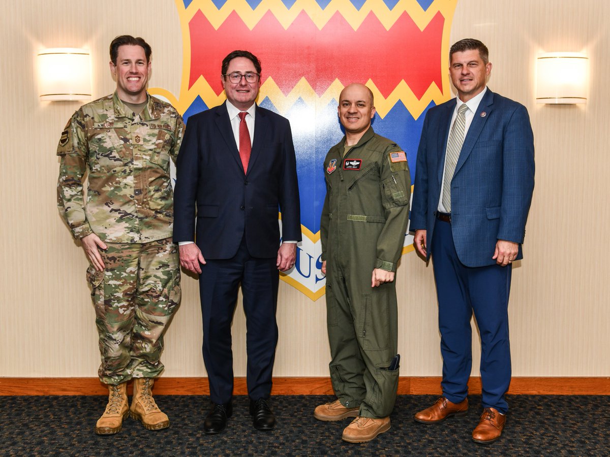 Offutt_AFB's tweet photo. #TeamOffutt welcomed U.S. Representatives Mike Flood and Brad Finstad to Offutt AFB to see recovery progress after the 2019 flood. 

Joined by Col. Aaron Gray and CMSgt Alex Eudy, the visit highlighted rebuilding efforts shaping Offutt’s future mission. 

📷 by Chad Watkins https://t.co/emNTUURr64