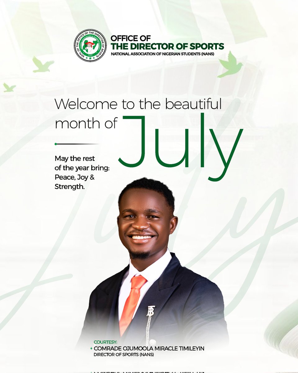 NANSSPORTSHQ's tweet photo. As we step into the month of July💪🏃‍♂️
 The Office of the Director of Sports, National Association of Nigerian Students (NANS) reaffirms its commitment to promoting unity, excellence, discipline and active participation in sporting activities among Nigerian students. 
 (NANS) https://t.co/NXwGBhRnCH