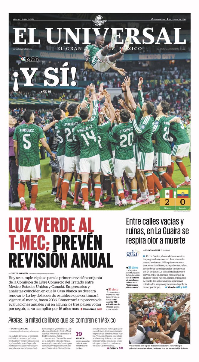 apontedavid's tweet photo. #BuenMiércoles 

La primera de @El_Universal_Mx 👀👇 https://t.co/i4NNfL4dqI