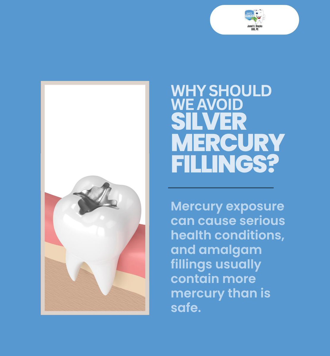 StopkaJanet's tweet photo. Don't compromise your health with silver mercury fillings. Let us help you remove amalgam fillings safely and replace them with safer alternatives. Book your visit today. 
#holisticdentistry #mercuryfree #oralhealth #burrridge #IL #safedentalsmiles https://t.co/uHNB1sw8wh