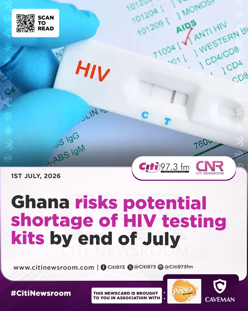 Citi973's tweet photo. Ghana risks a looming nationwide shortage of essential HIV testing commodities, both oral and blood-based kits by the end of July, raising concerns about possible disruptions to early diagnosis and treatment programmes if urgent measures are not taken. #CitiNewsroom #CitiFM #GhanaNews

More here: https://t.co/JmvdTriPa4