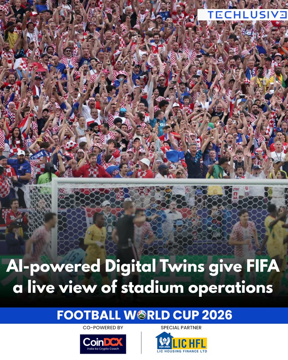 TechlusiveOFCL's tweet photo. Every FIFA World Cup stadium has a virtual twin that updates in real time.
#TechlusiveCards #2026FIFAWorldCup #FIFAWorldCup2026 #GoalFIFA2026 #ZeeDCX #CoinDCX https://t.co/KnpgiXoMQm